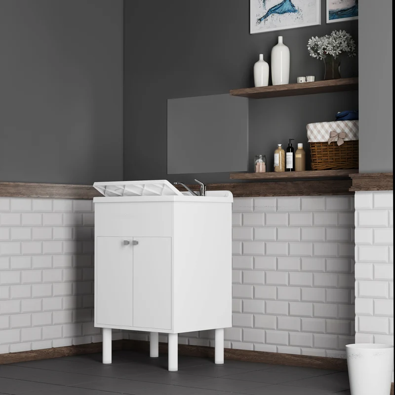 Composizione Lavanderia Negrari - Set Mobile Lavatoio in PVC 2 Ante e Specchio 45x60