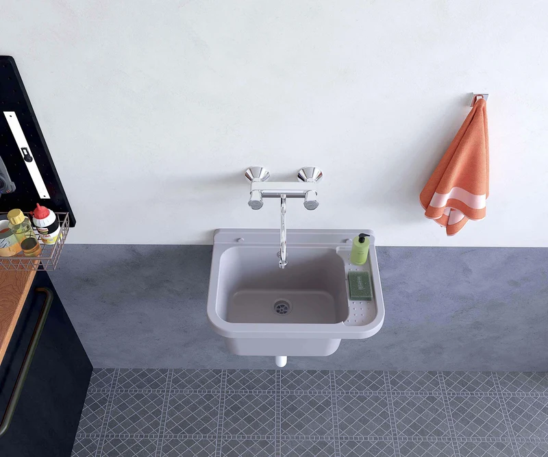 Pilozzo Lavapanni da Muro Negrari 50x34x21 cm - Vasca in PP Grigio per Interno/Esterno
