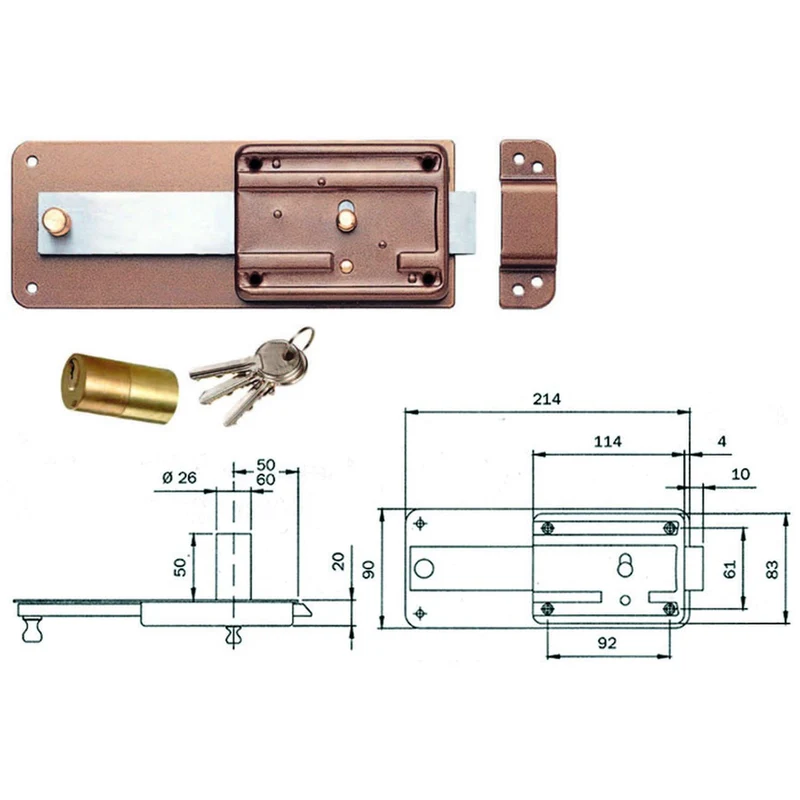 Ferroglietto P/Ferro Catenaccio 5 Mandate Scrocco Cilindro Fisso 3105 - mm.60 (310504600)