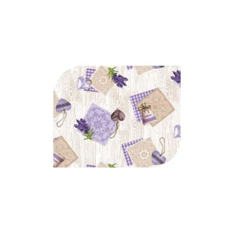 Tovagliato Riviera felpato pesante - decoro avana e fiori lavanda - h140 cm - rotolo 20 mt
