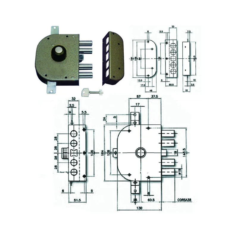 Serratura Triplice Da Applicare Con Pomolo E Scrocco A Pompa 3250P - mm.60 DX (3250P-02)