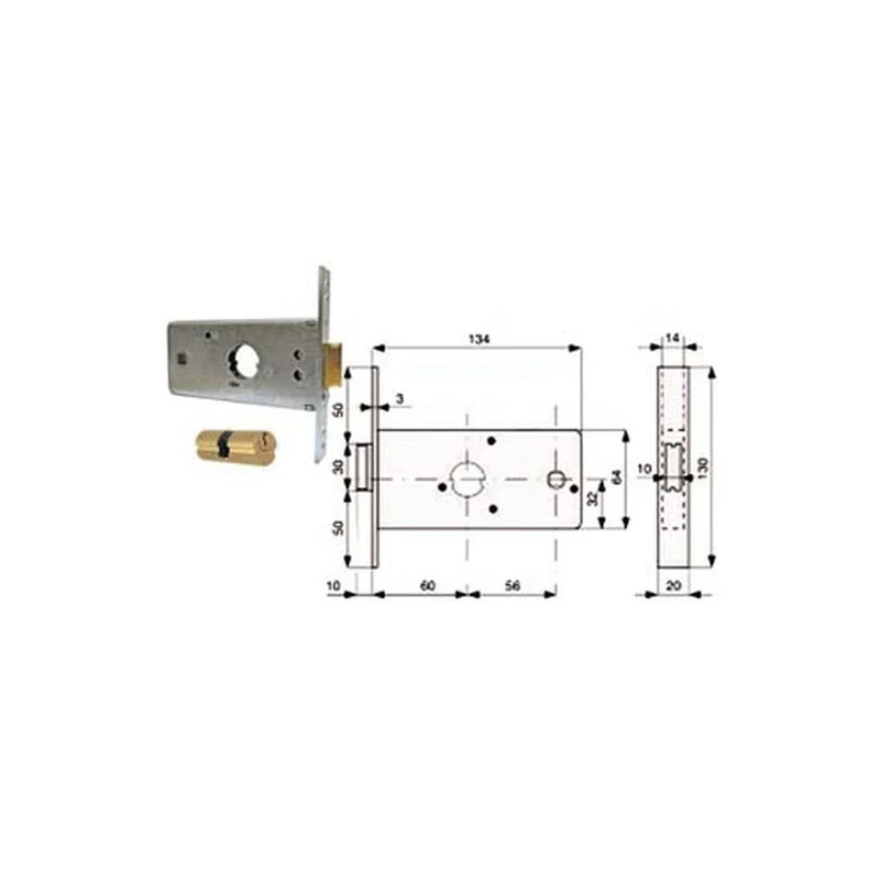 Serratura infilare per fasce caten. 1 mandata e scr. mm.64 h 288602 - mm.60 (288.60.2)