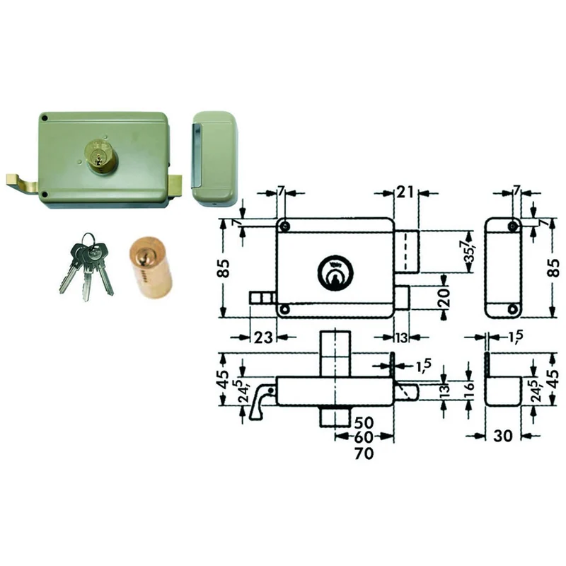 Serratura Da Portoncino Catenaccio E Scr. Doppio Cilindro Fisso 6300 - mm.50 SX (Y63000502)