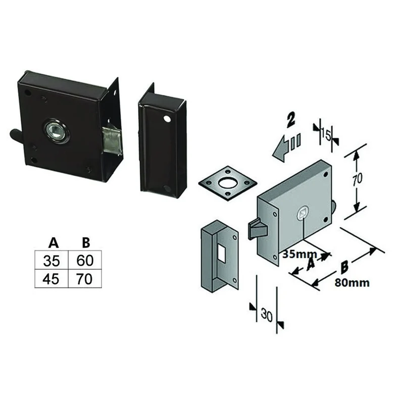 Serratura Da Applicare Per Cantine Solo Scrocco 189 - entrata mm.45 lunghezza mm.70 DX