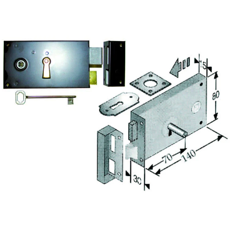 Serratura Da Applicare Per Cantine 187 - entrata mm.70 lunghezza mm.140 SX