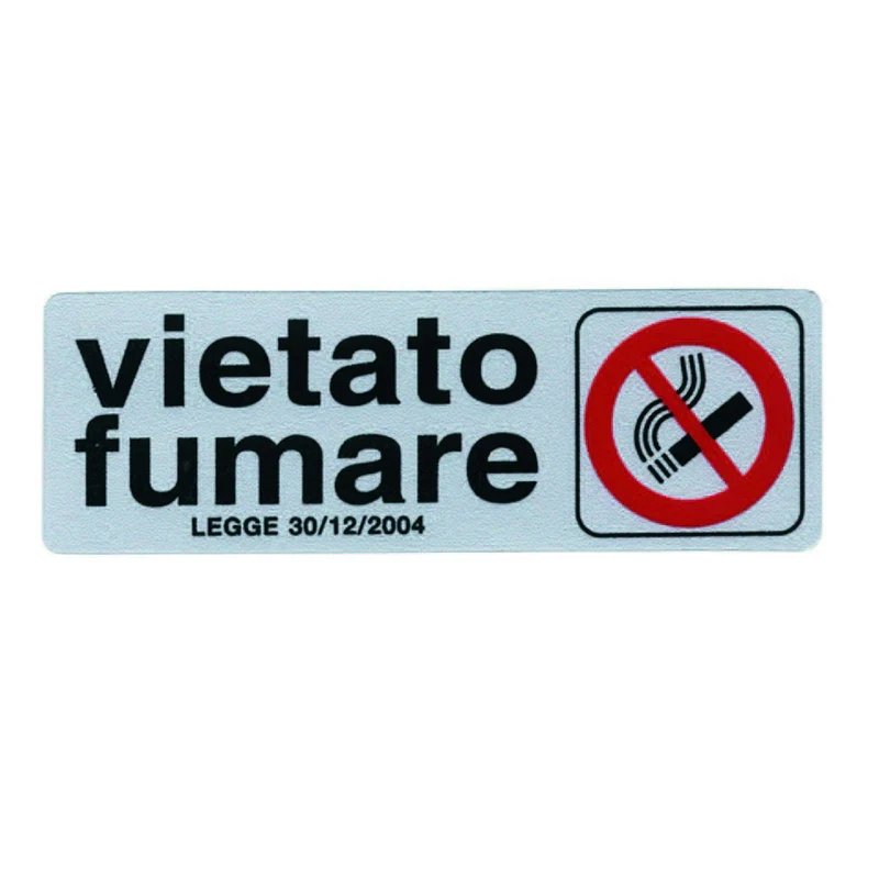 Targhetta adesiva vietato fumare con normativa - 15x5 cm - 10 pz