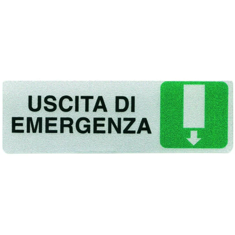 Targhetta adesiva uscita di emergenza freccia in giù - 15x5 cm - 10 pz