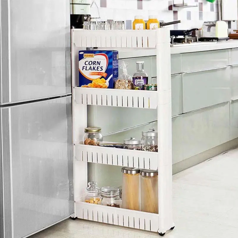 Carrello Carrellino Slim Salvaspazio Cucina Bagno Ripostiglio 4 Ripiani e 4Ruote