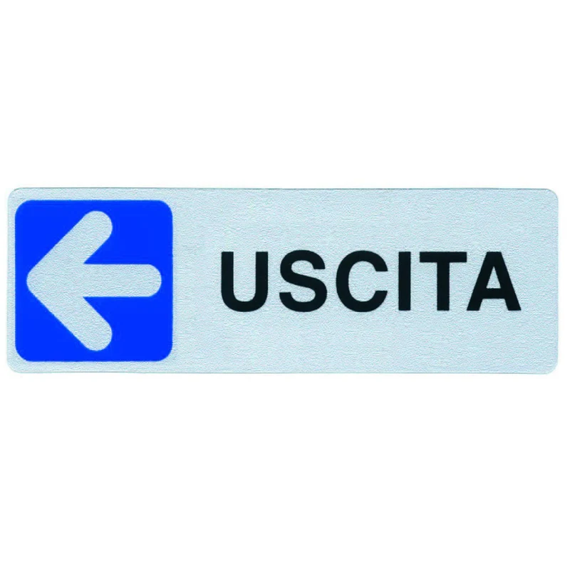 Targhetta adesiva uscita freccia sinistra - 15x5 cm - segnaletica - 10 pz