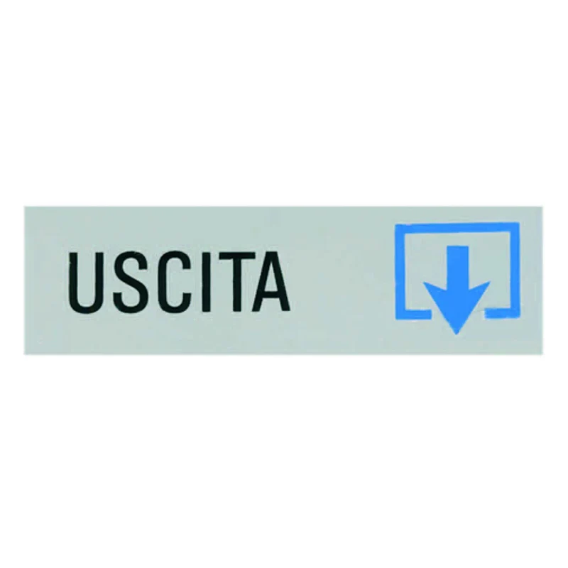 Targhetta adesiva uscita - freccia in giù - 15x5 cm - segnaletica - 10 pz