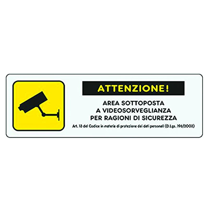 Targhetta Adesiva Area Videosorvegliata - Normativa - 15x5 cm - 10 pz