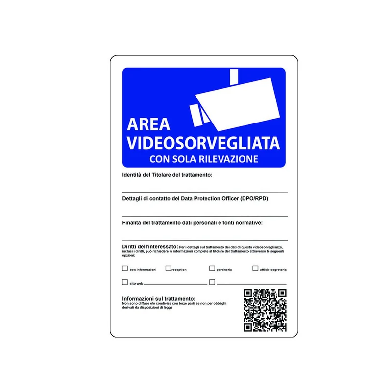 Cartello area videosorvegliata con sola rilevazione - cm.20x30h. - 10 pz