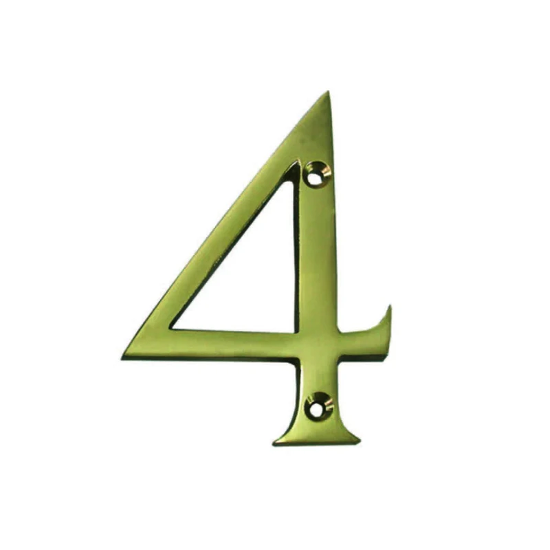 Numero civico 4 inglese in ottone lucido - 5 pz