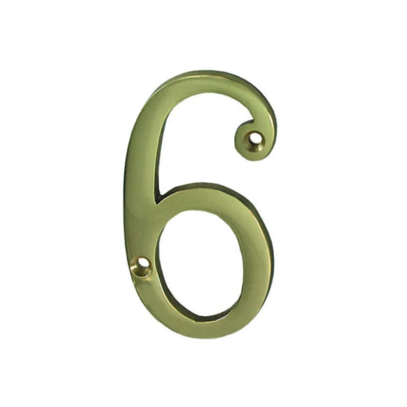 Numero civico 6 inglese in ottone lucido - 5 pz