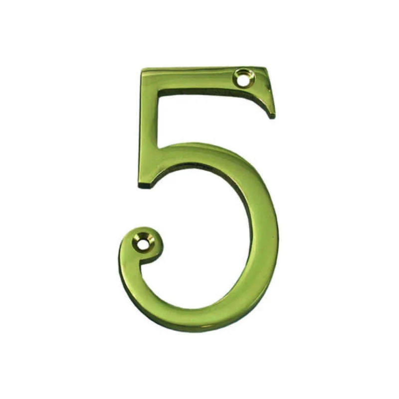 Numero civico 5 inglese in ottone lucido - 5 pz