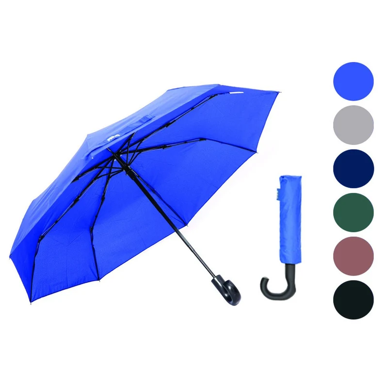 Ombrello Pieghevole Mini Automatico – 8 Stecche in Fibra, Tinta Unita, Colori Assortiti