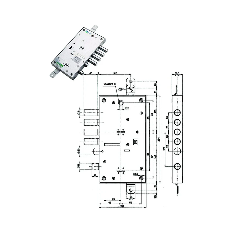 Serratura Triplice Applicare Multif. Scrocco D/Mappa Blindate 54595 - mm.63 DX (54595D)