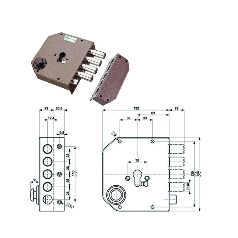 Serratura Laterale Da Applicare Con Scrocco Cilindro Europeo 38610 - mm.60 DX (38610VD00)
