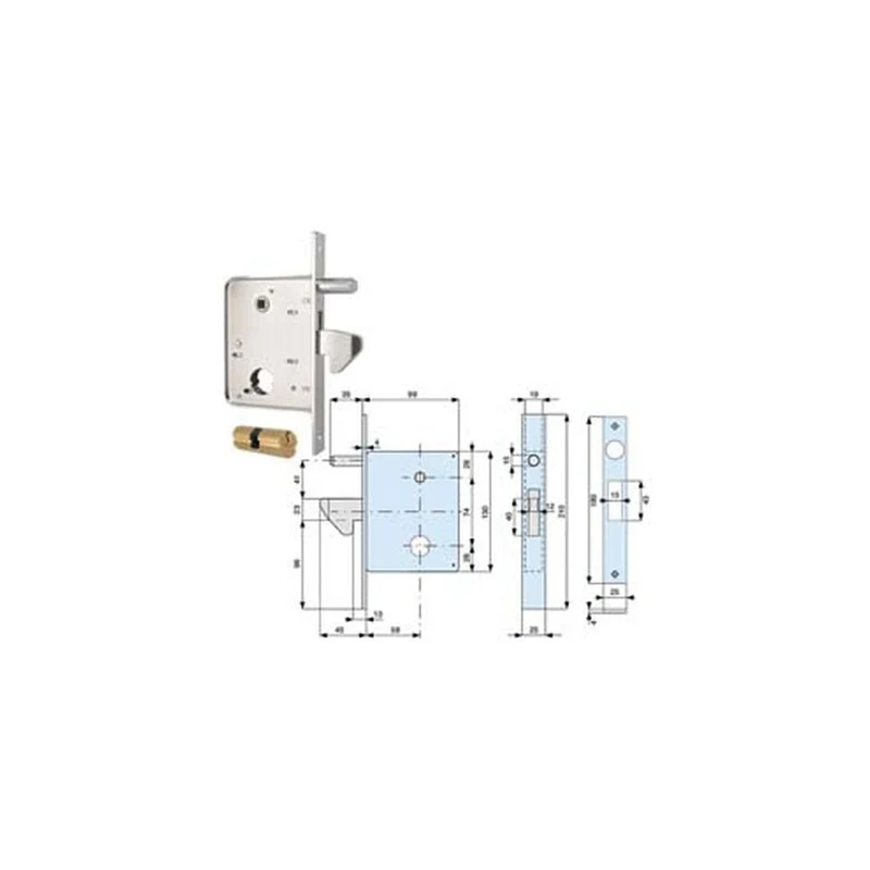 Serratura inf. cancelli scorrevoli gancio+contropiastra mm.130h 573 - mm.58 (573580)
