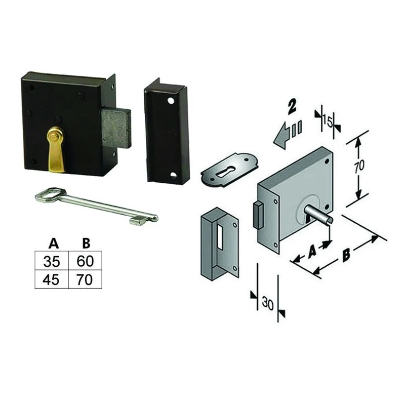 Serratura Da Applicare Per Cantine 188 - entrata mm.45 lunghezza mm.70 DX