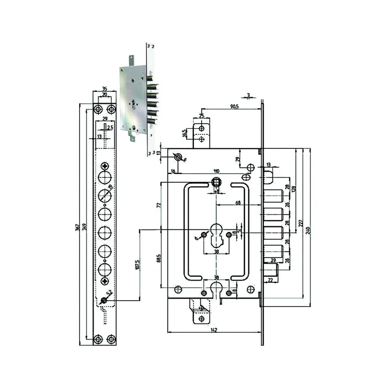 Serratura tripl. inf. c/s. multif. p.e + p.e blind. rev. 2951 pe-pe - (2951pendop-01)