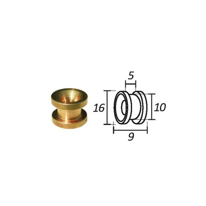 Passafilo in ottone per testine con sede - Ø mm.9, Ø esterno mm.16 - 5 pz