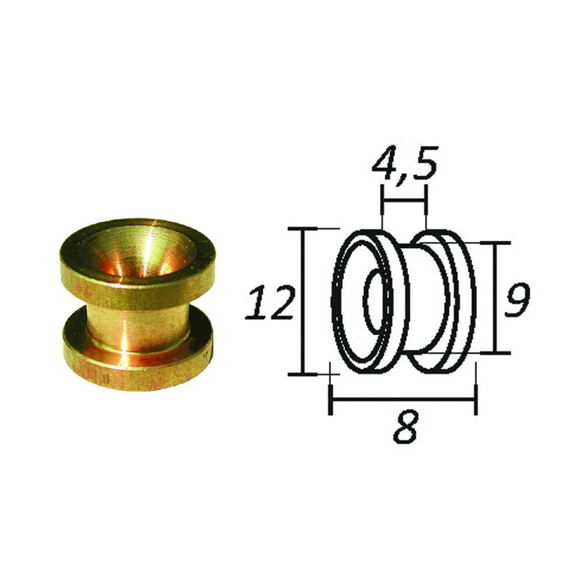 Passafilo in ottone per testine con sede - Ø mm.8, Ø esterno mm.12 - 10 pz