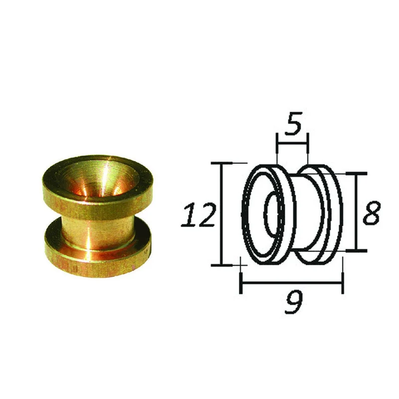 Passafilo in ottone per testine con sede - Ø mm.9, Ø esterno mm.12 - 10 pz