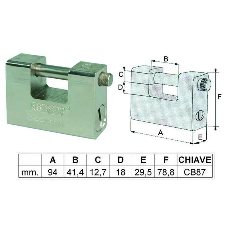 Lucchetto in acciaio monoblocco a una bocca - mm.94