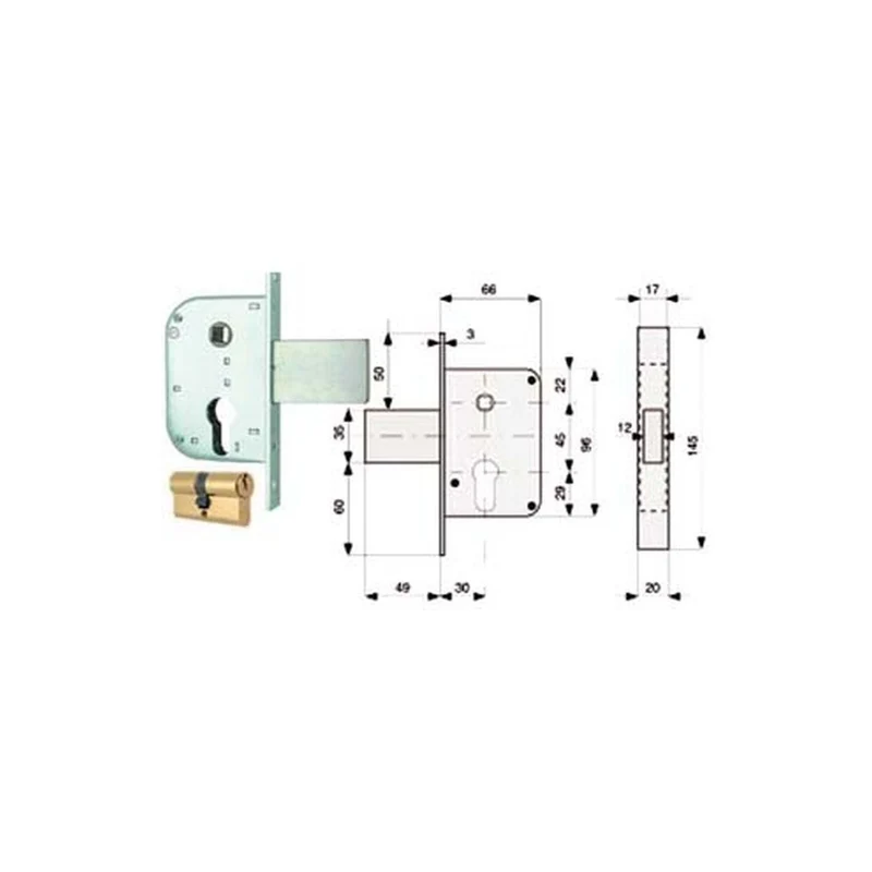 Serratura infil. canc. solo scr. c/disp. blocc.+ quadro cil. sag. 132 - mm.30 (132.30.0)