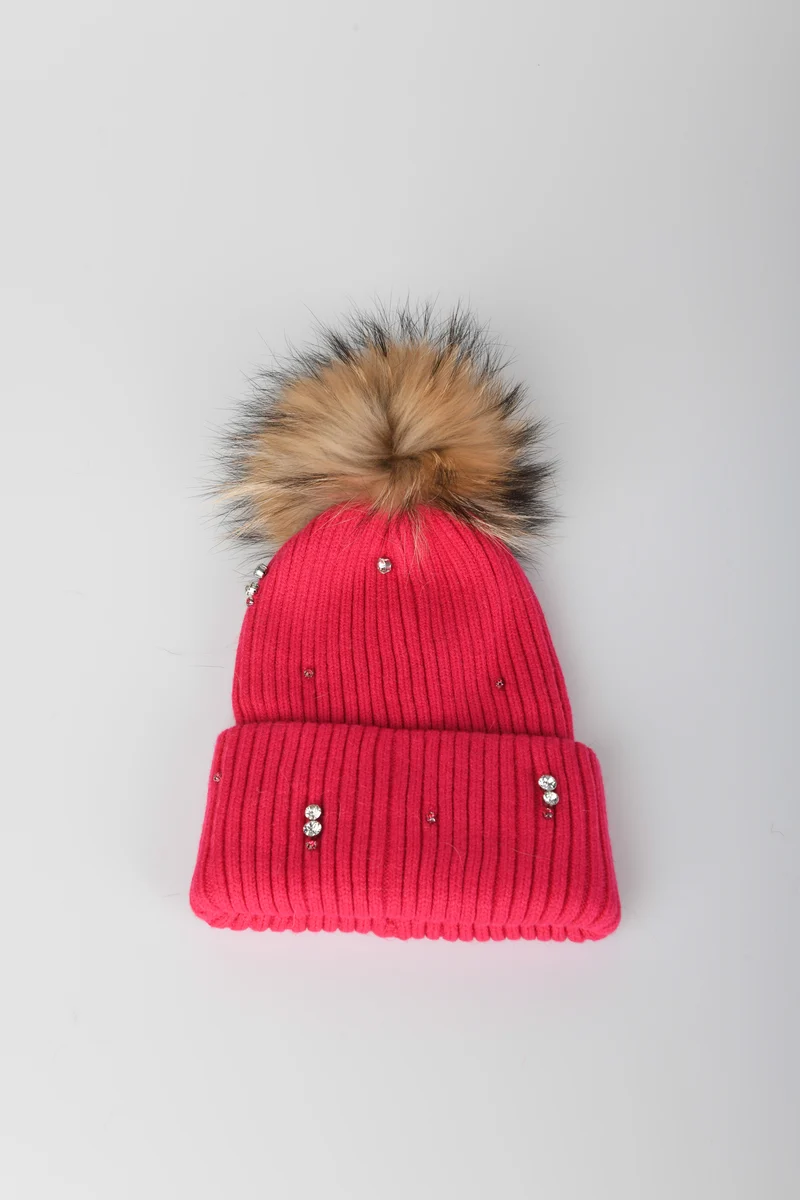 Berretto con strass e pompon