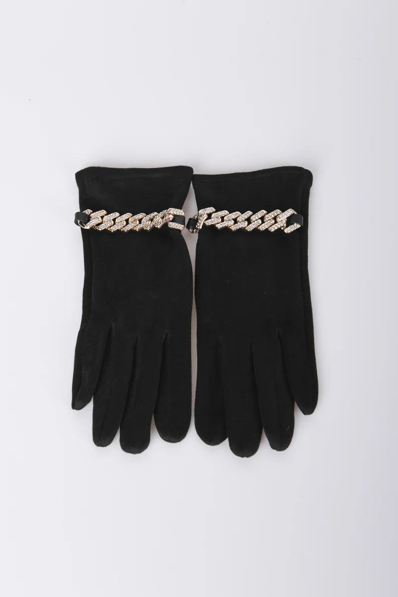 Guanti con catenella in strass