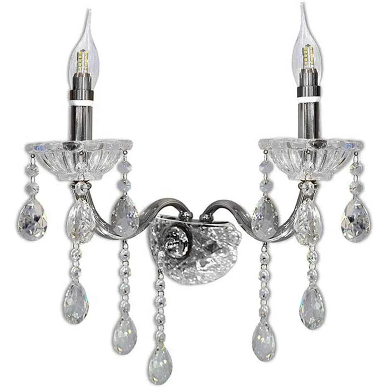 Applique candelabro 2 bracci con gocce pendente in acrilico E14