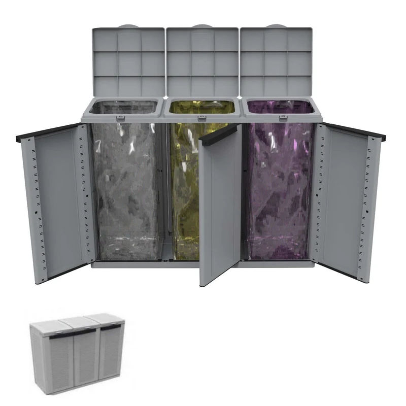 Pattumiera 3 Ante 102x39x88h Eco Line3 Terry Resina Contenitore Raccolta Differenziata