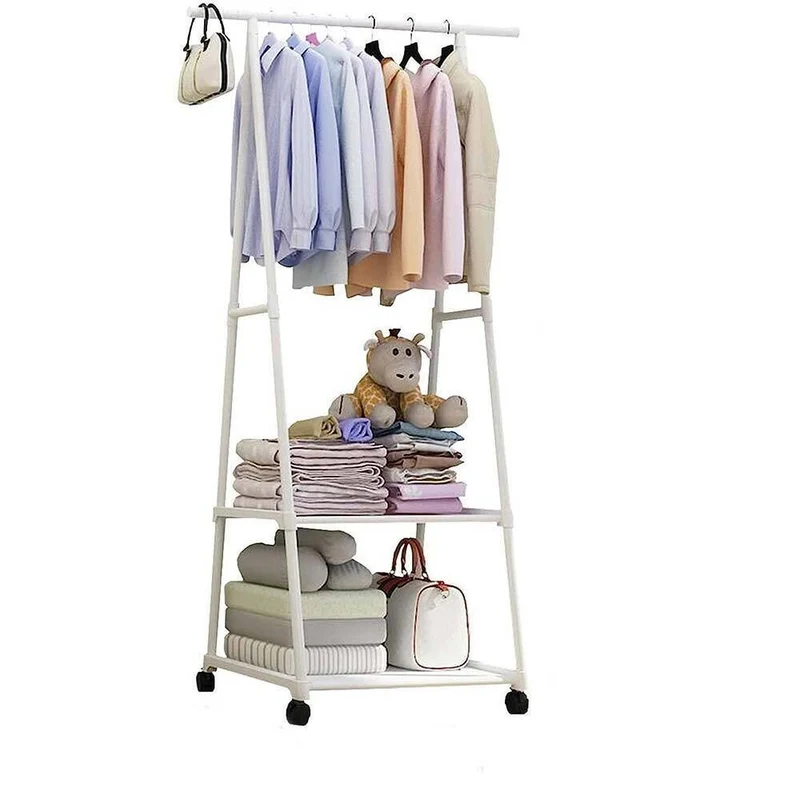Stand appendiabiti in metallo con ruote 2 ripiani 160X55X42 cm
