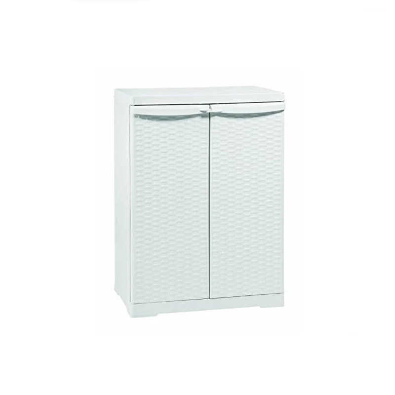 Armadio Mobile In Resina Effetto Rattan Bianco Basso 65x45x93 Made In Italy