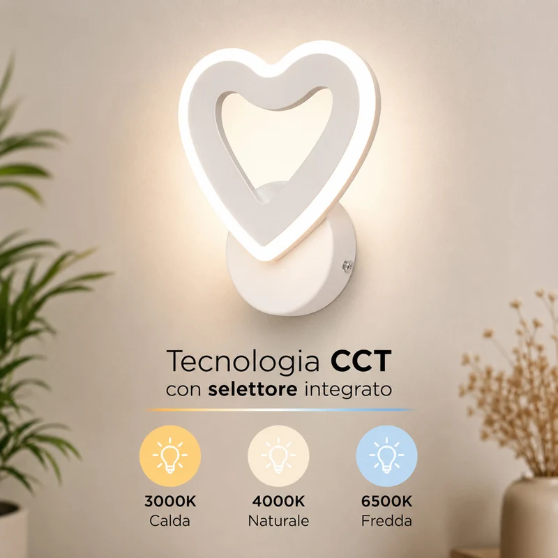 Applique led forma di cuore 6 watt tecnologia CCT lampada da parete