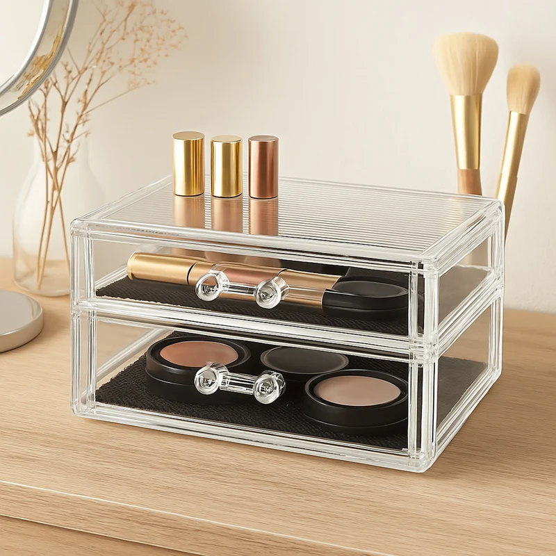 Organizer portatrucchi 2 cassetti organizzatore cosmetici make up