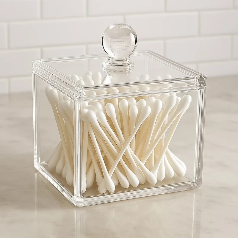 Contenitore con coperchio porta cotton fioc make up gioielli organizer
