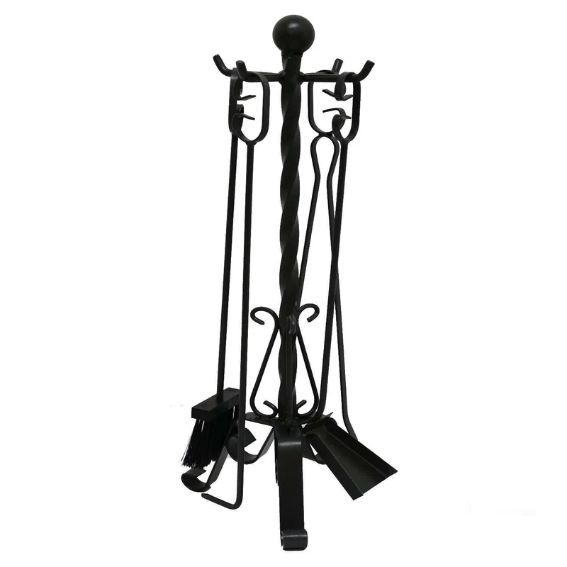 Set Kit Attrezzi Camino Stufa Ferro Battuto H68 5 Pz Berlino Caminetto Pellets