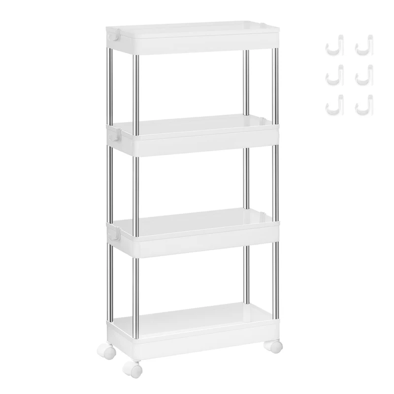 Carrello Portaoggetti con 4 Ripiani Mobili in Plastica 42 x 13,5 x 87 cm Bianco