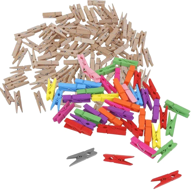 100 Mollette legno colorate e legno chiaro 3.5 cm decorazione regali