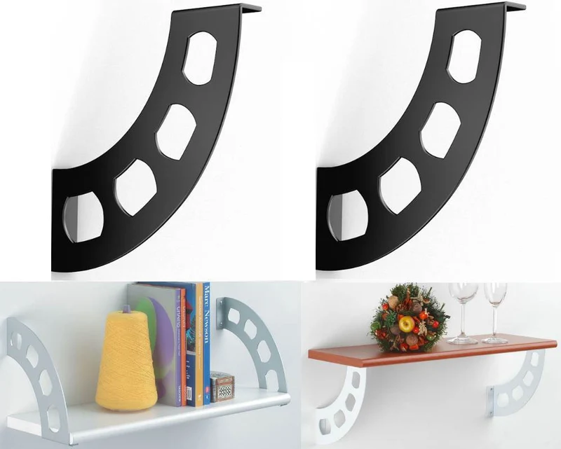 Reggimensola Design Reggi Mensola Mensole Legno Boomerang Nero 2 Pz Doppio Utilizzo