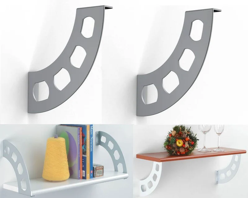Reggimensola Design Reggi Mensola Mensole Legno Boomerang Argento 2 Pz Doppio Utilizzo