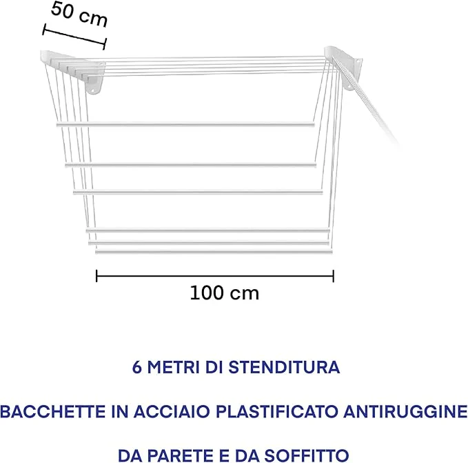 Stendibiancheria Saliscendi A Muro O Soffitto Salvaspazio Cm 100 Stendino Resina