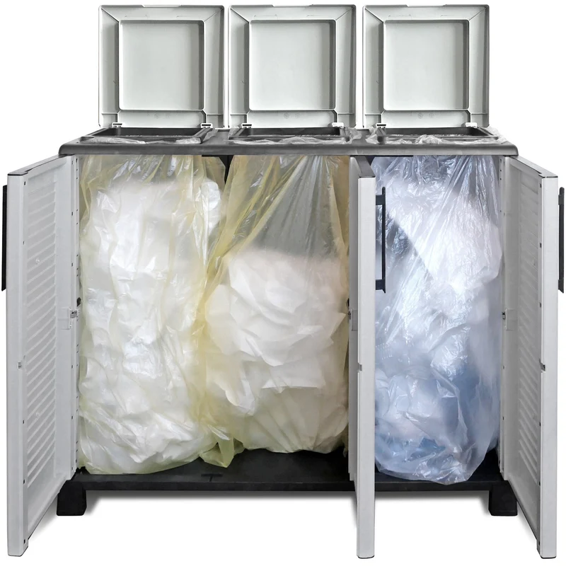 Pattumiera A 3 Ante Cm 102x37x90h Art Plast Per Raccolta Differenziata