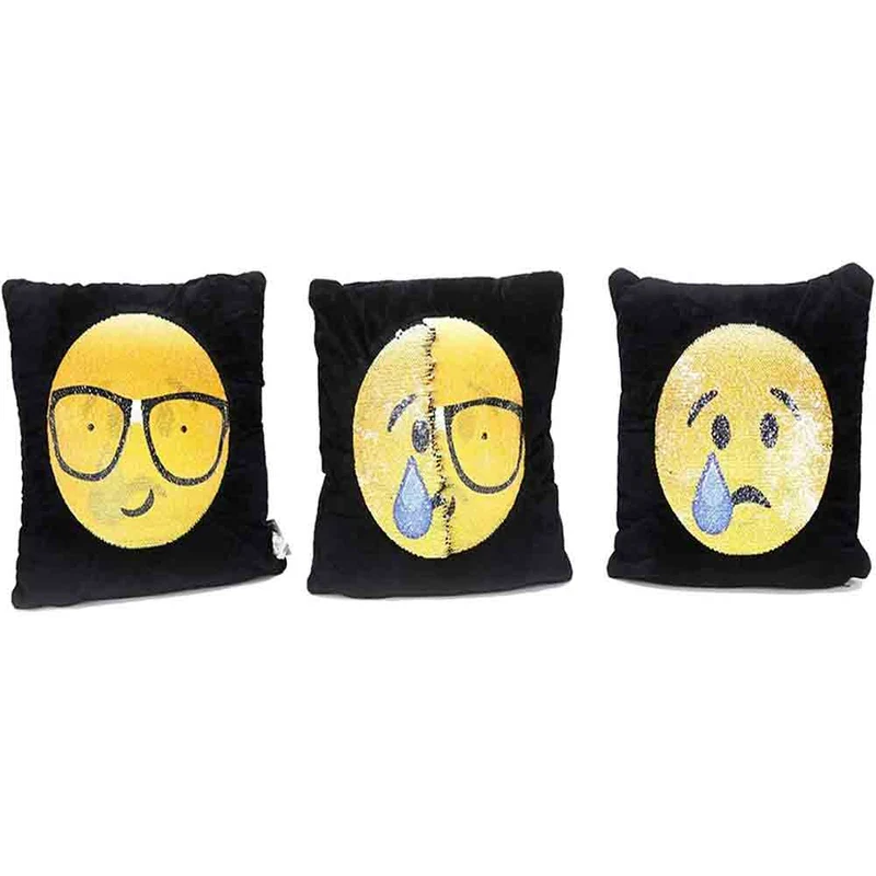 Cuscino emoticon smile con pailette cambia espressione double face