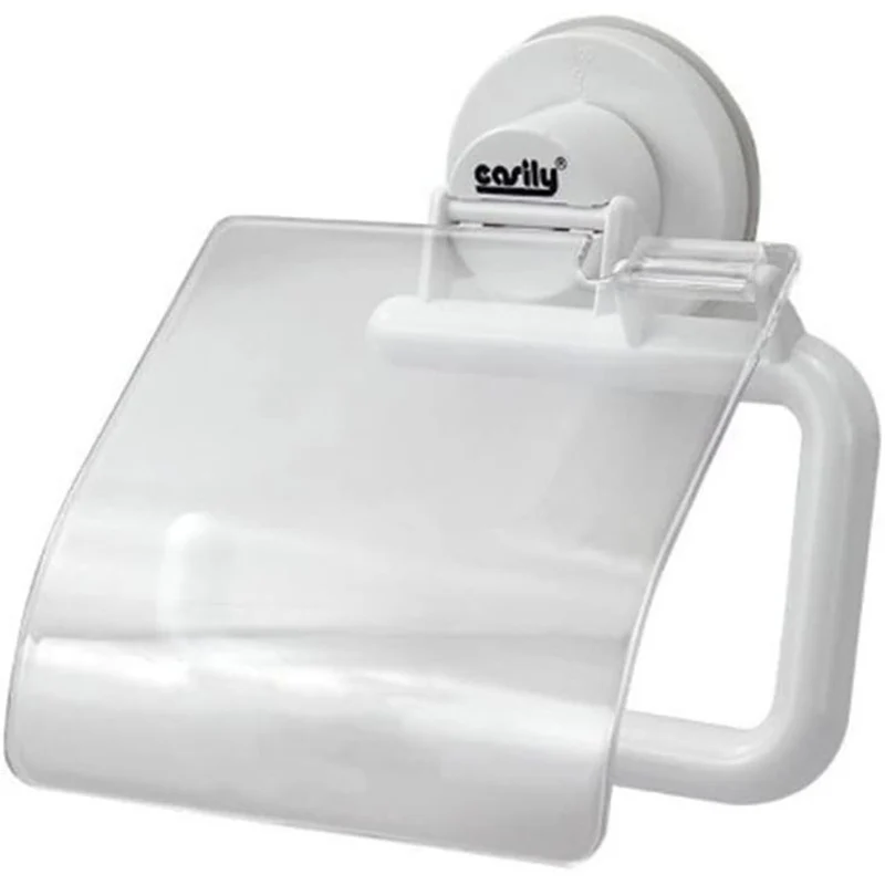 Porta rotolo per carta igienica con coperchio basculante a ventosa