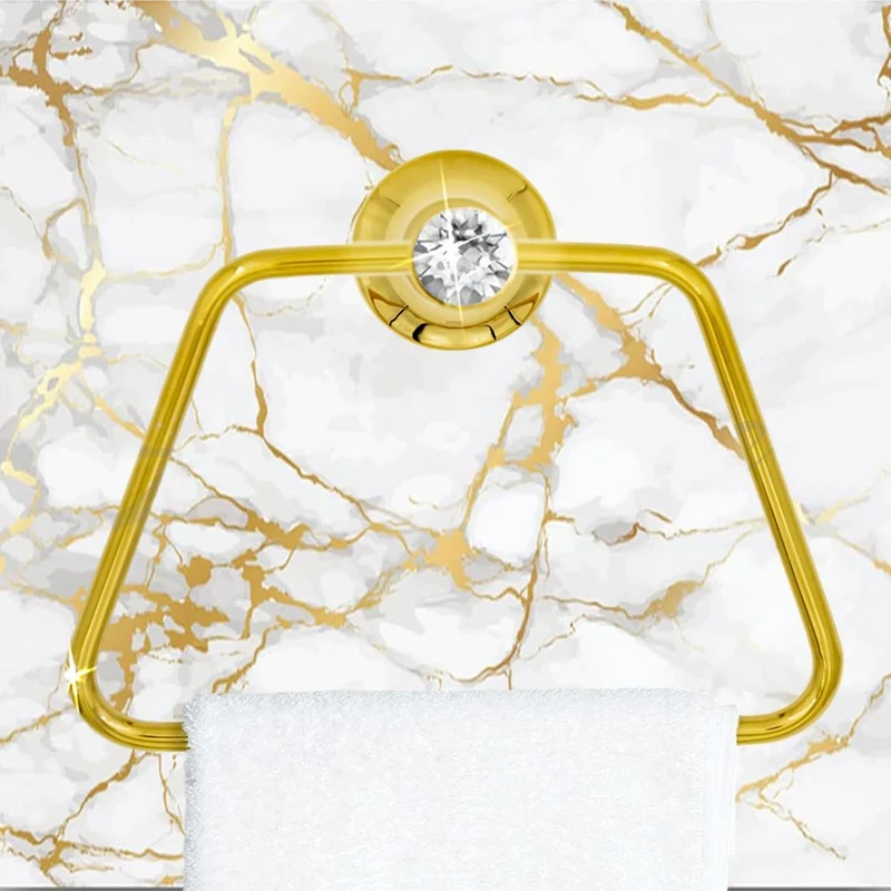 Porta asciugamano anello quadrato in acciaio oro con punto luce