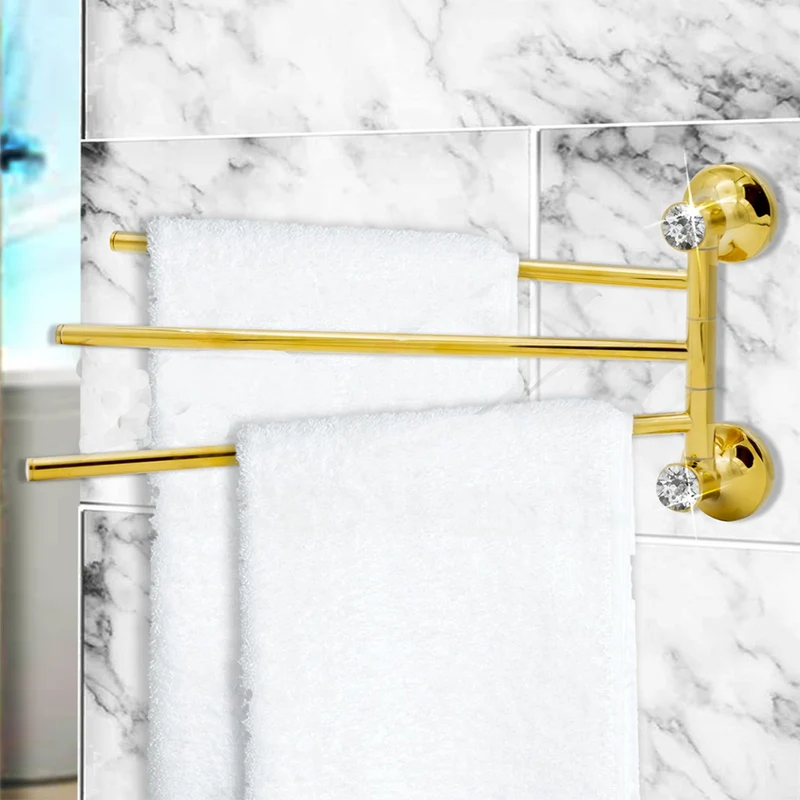 Porta asciugamani 3 bracci in acciaio oro con punto luce